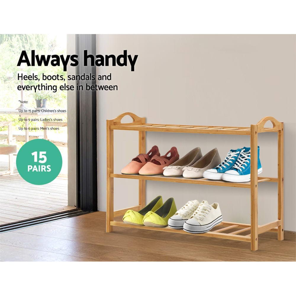 Artiss Furniture > Living Room > Shoe Storage Artiss Shoe Rack Bamboo Shoe Storage 3-tier 9 Pairs