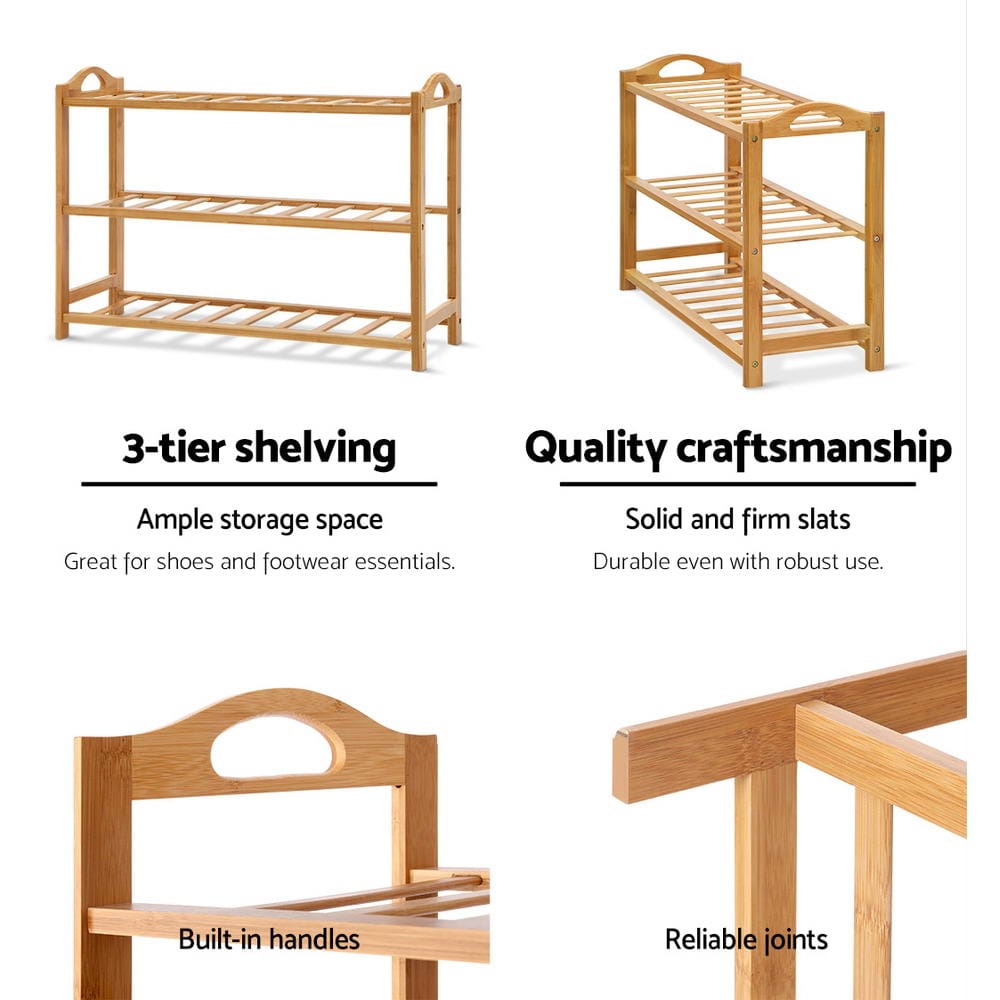 Artiss Furniture > Living Room > Shoe Storage Artiss Shoe Rack Bamboo Shoe Storage 3-tier 9 Pairs