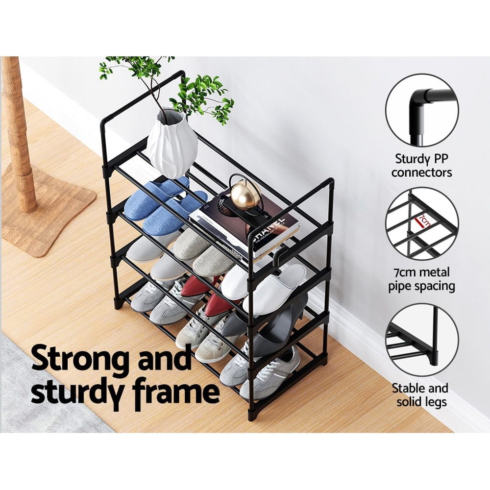 Artiss Furniture > Living Room > Shoe Storage Artiss Shoe Rack Cabinet Stackable 4-tier 12 Pairs Black