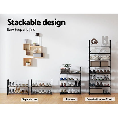Artiss Furniture > Living Room > Shoe Storage Artiss Shoe Rack Cabinet Stackable 4-tier 12 Pairs Black