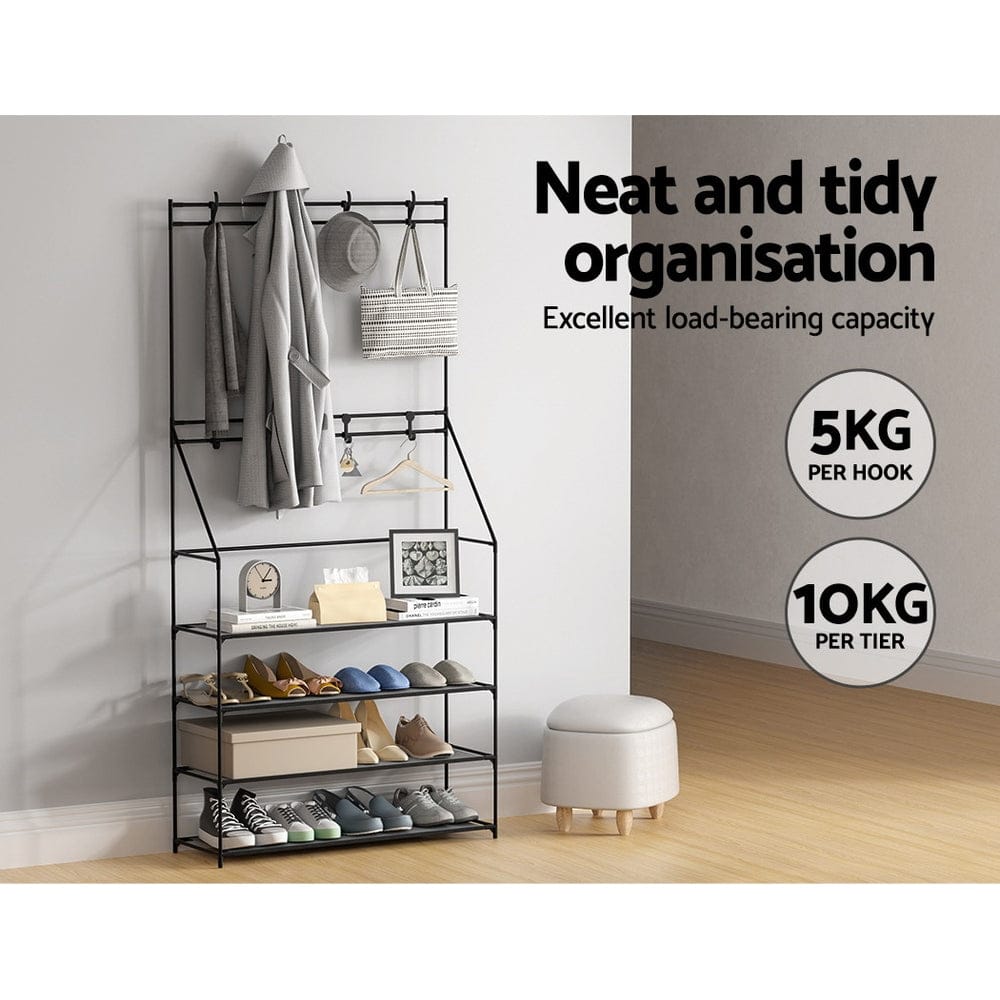 Artiss Furniture > Living Room > Shoe Storage Artiss Shoe Rack Hall Tree 16 Pairs Black