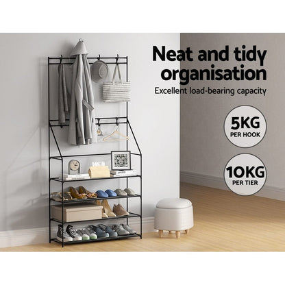 Artiss Furniture > Living Room > Shoe Storage Artiss Shoe Rack Hall Tree 16 Pairs Black