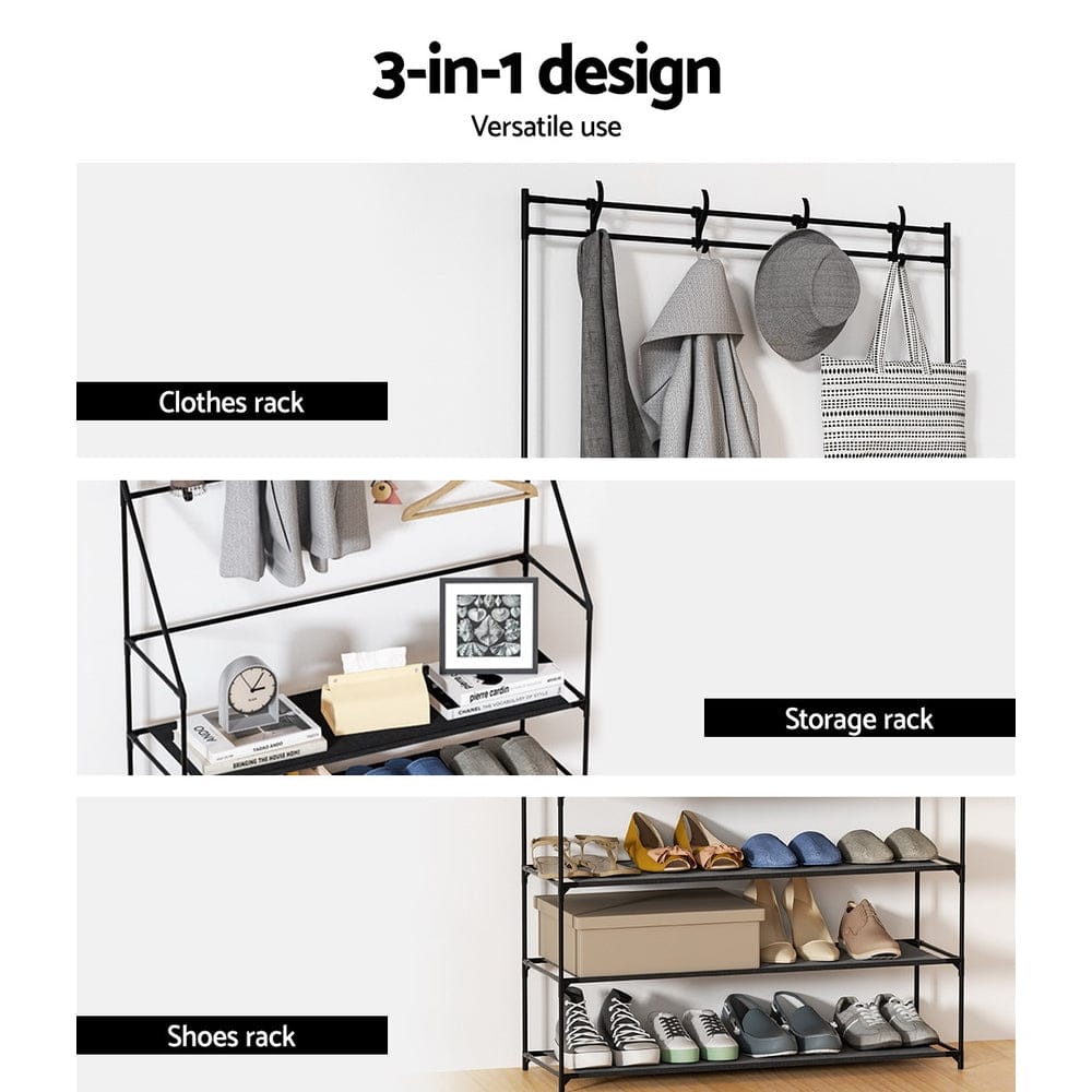Artiss Furniture > Living Room > Shoe Storage Artiss Shoe Rack Hall Tree 16 Pairs Black