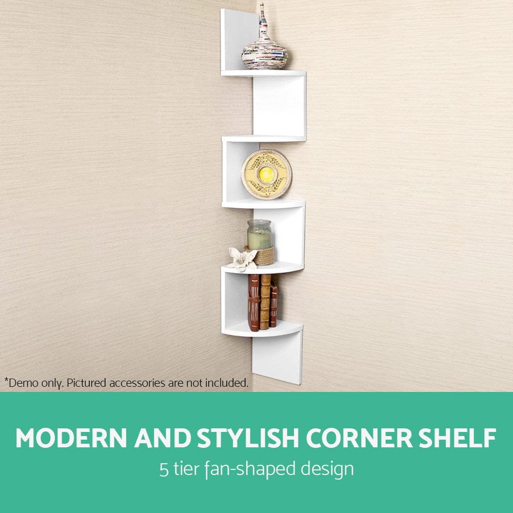 Artiss Furniture > Living Room > Side Tables Artiss Wall Shelf Corner Floating 5-Tier White