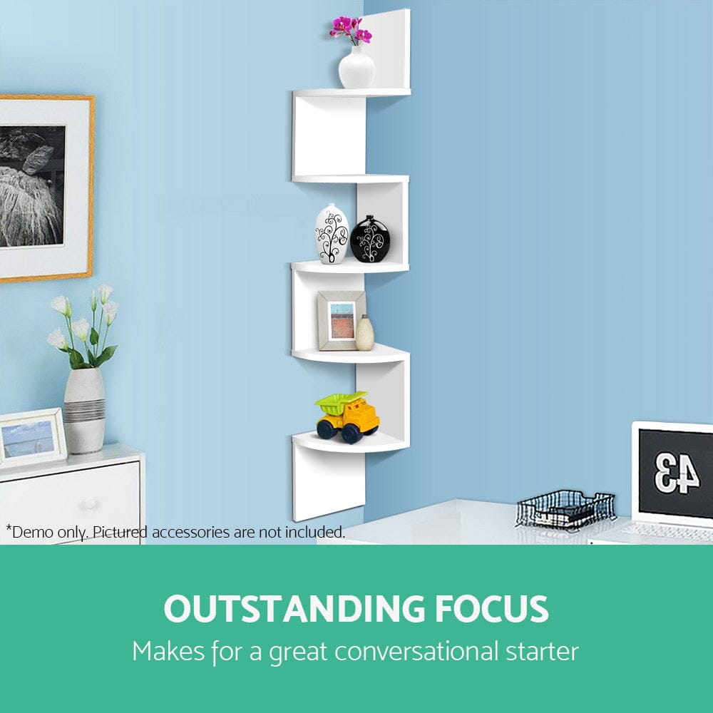 Artiss Furniture > Living Room > Side Tables Artiss Wall Shelf Corner Floating 5-Tier White