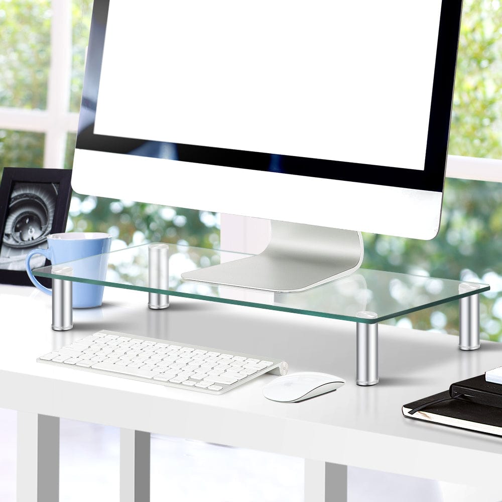 Artiss Furniture > Office > Desks Artiss Monitor Stand Riser with Height Adjustable Computer Laptop Printer Screen Glass Display Shelf