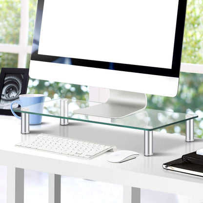 Artiss Furniture > Office > Desks Artiss Monitor Stand Riser with Height Adjustable Computer Laptop Printer Screen Glass Display Shelf