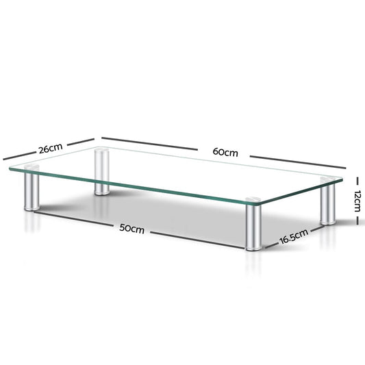 Artiss Furniture > Office > Desks Artiss Monitor Stand Riser with Height Adjustable Computer Laptop Printer Screen Glass Display Shelf