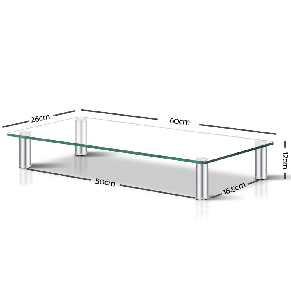 Artiss Furniture > Office > Desks Artiss Monitor Stand Riser with Height Adjustable Computer Laptop Printer Screen Glass Display Shelf