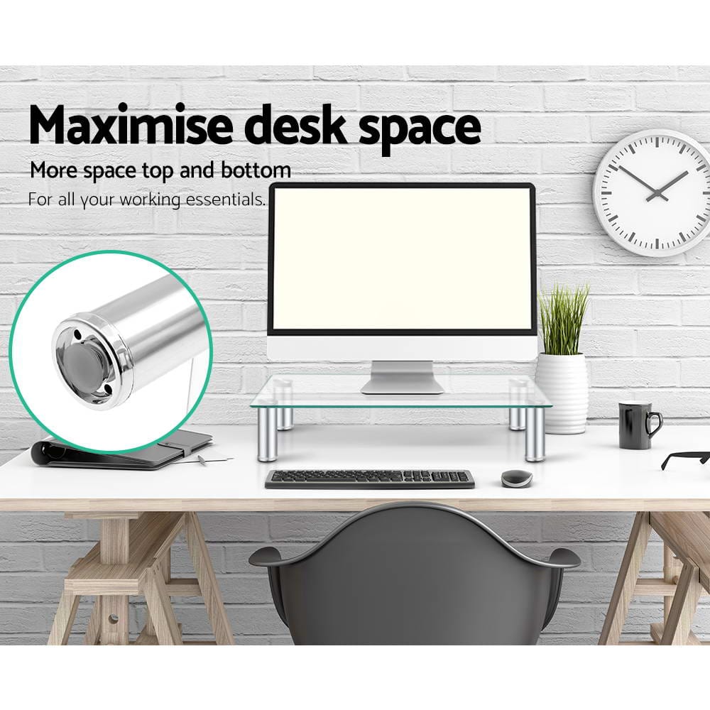 Artiss Furniture > Office > Desks Artiss Monitor Stand Riser with Height Adjustable Computer Laptop Printer Screen Glass Display Shelf