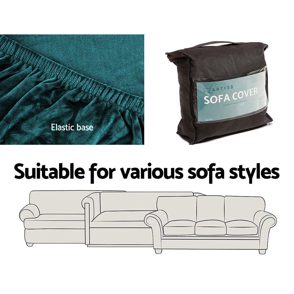 Artiss Furniture > Sofas > Sofa Accessories Artiss Sofa Cover Couch Covers 1 Seater Velvet Agate Green