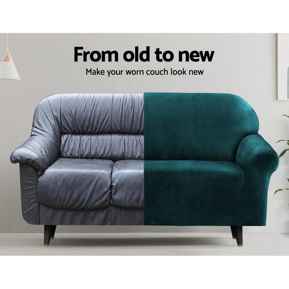 Artiss Furniture > Sofas > Sofa Accessories Artiss Sofa Cover Couch Covers 1 Seater Velvet Agate Green