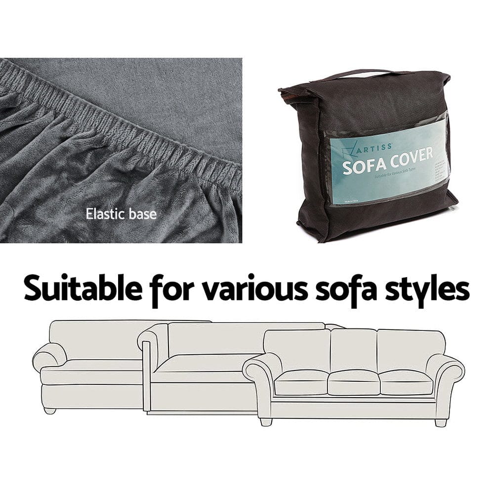 Artiss Furniture > Sofas > Sofa Accessories Artiss Sofa Cover Couch Covers 1 Seater Velvet Grey
