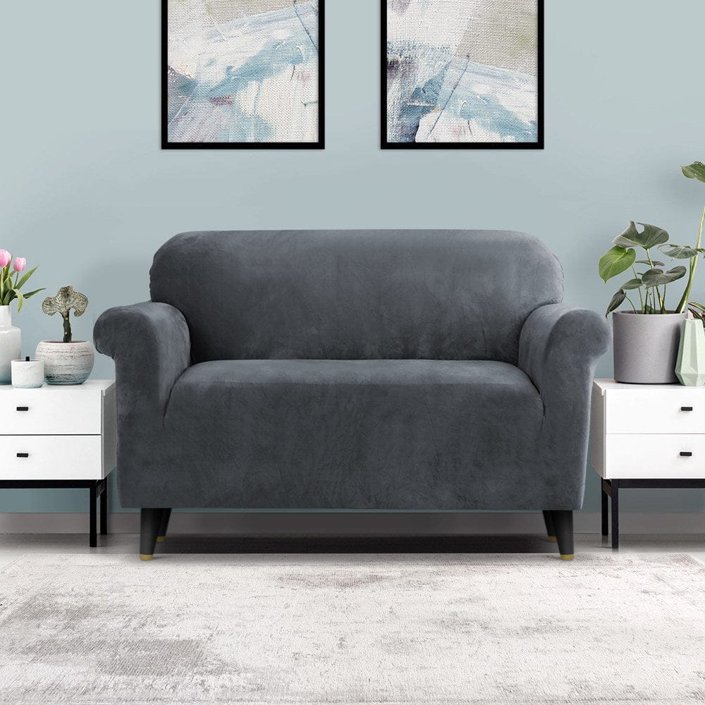 Artiss Furniture > Sofas > Sofa Accessories Artiss Sofa Cover Couch Covers 2 Seater Velvet Grey