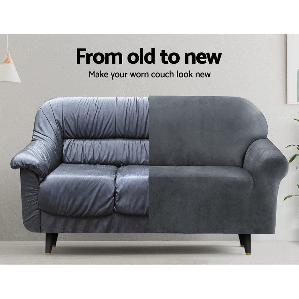 Artiss Furniture > Sofas > Sofa Accessories Artiss Sofa Cover Couch Covers 2 Seater Velvet Grey