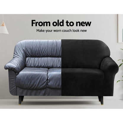 Artiss Furniture > Sofas > Sofa Accessories Artiss Sofa Cover Couch Covers 4 Seater Velvet Black