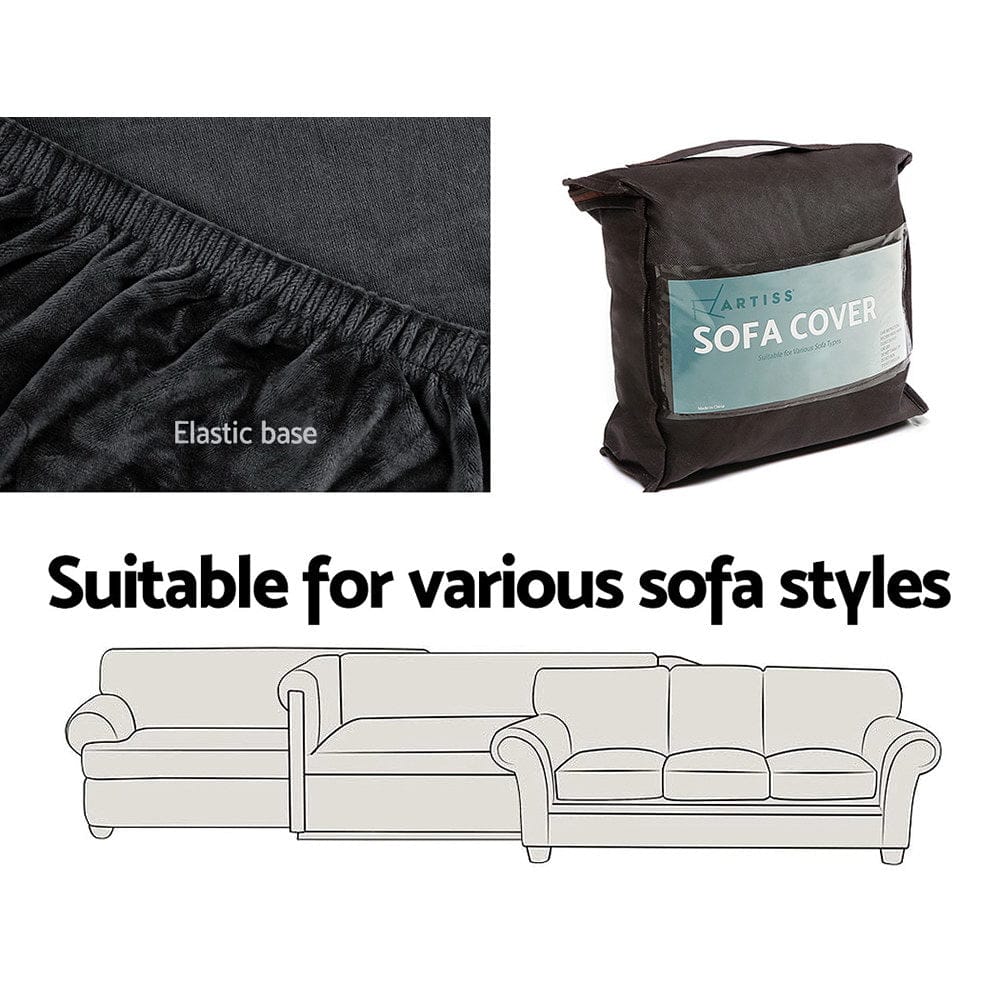 Artiss Furniture > Sofas > Sofa Accessories Artiss Sofa Cover Couch Covers 4 Seater Velvet Black