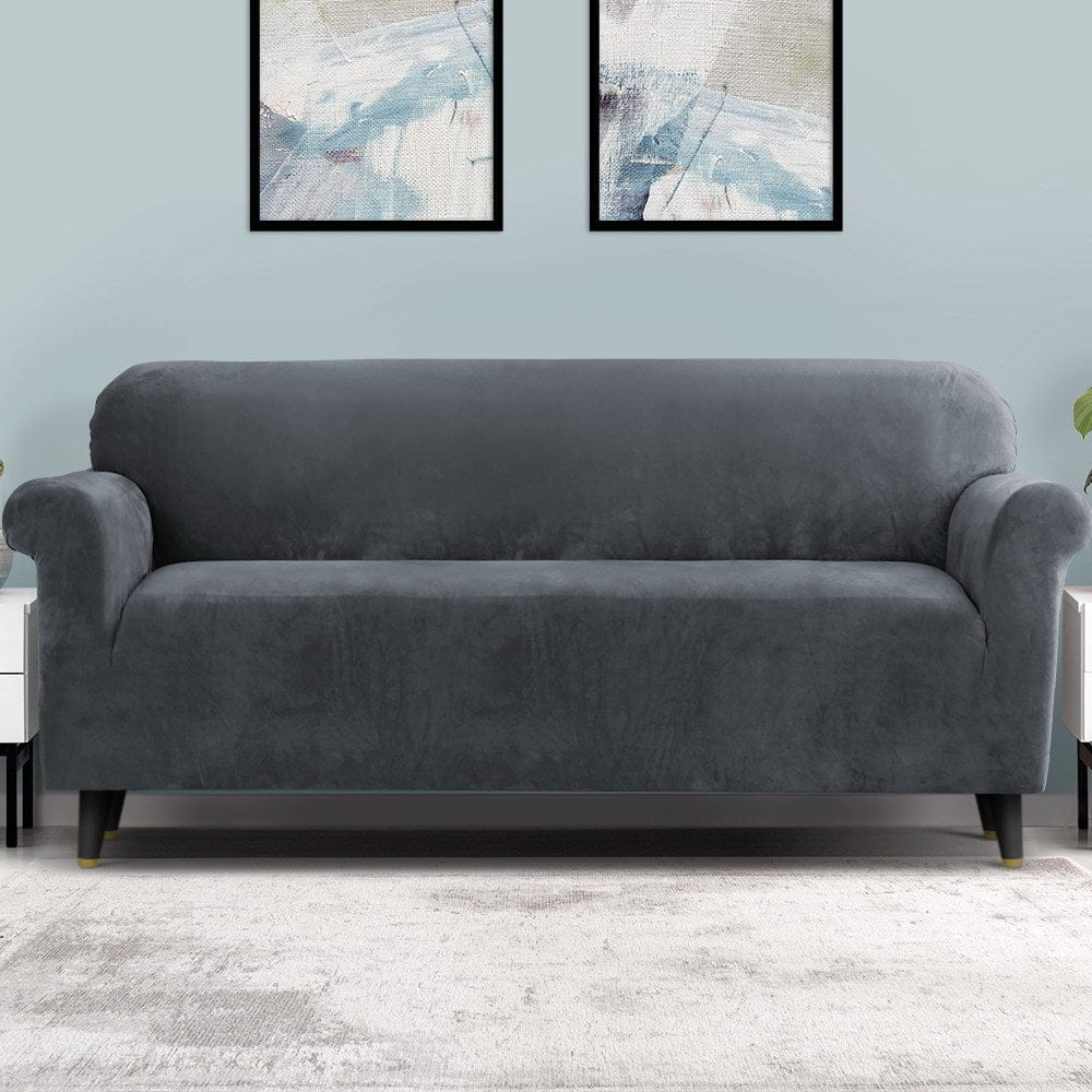Artiss Furniture > Sofas > Sofa Accessories Artiss Sofa Cover Couch Covers 4 Seater Velvet Grey