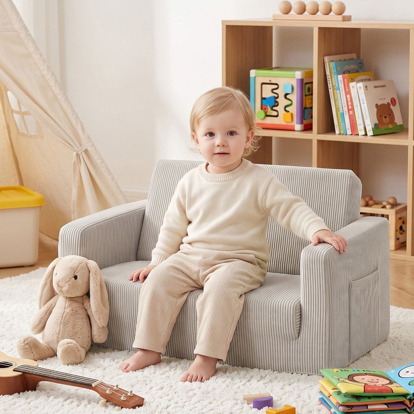 Artiss Furniture > Sofas > Sofas & Sofa Beds Artiss 2-in-1 Sofa Foam Couch with Side Pocket Light Grey