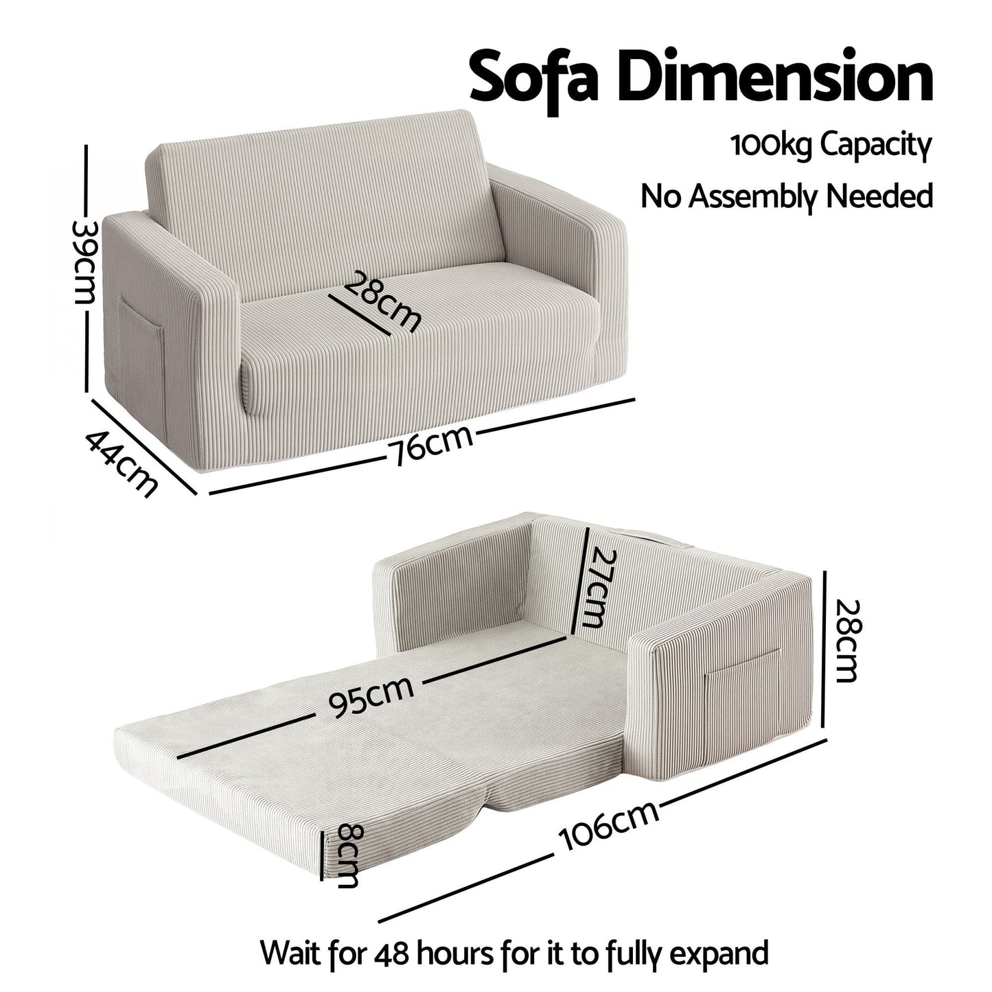 Artiss Furniture > Sofas > Sofas & Sofa Beds Artiss 2-in-1 Sofa Foam Couch with Side Pocket Light Grey