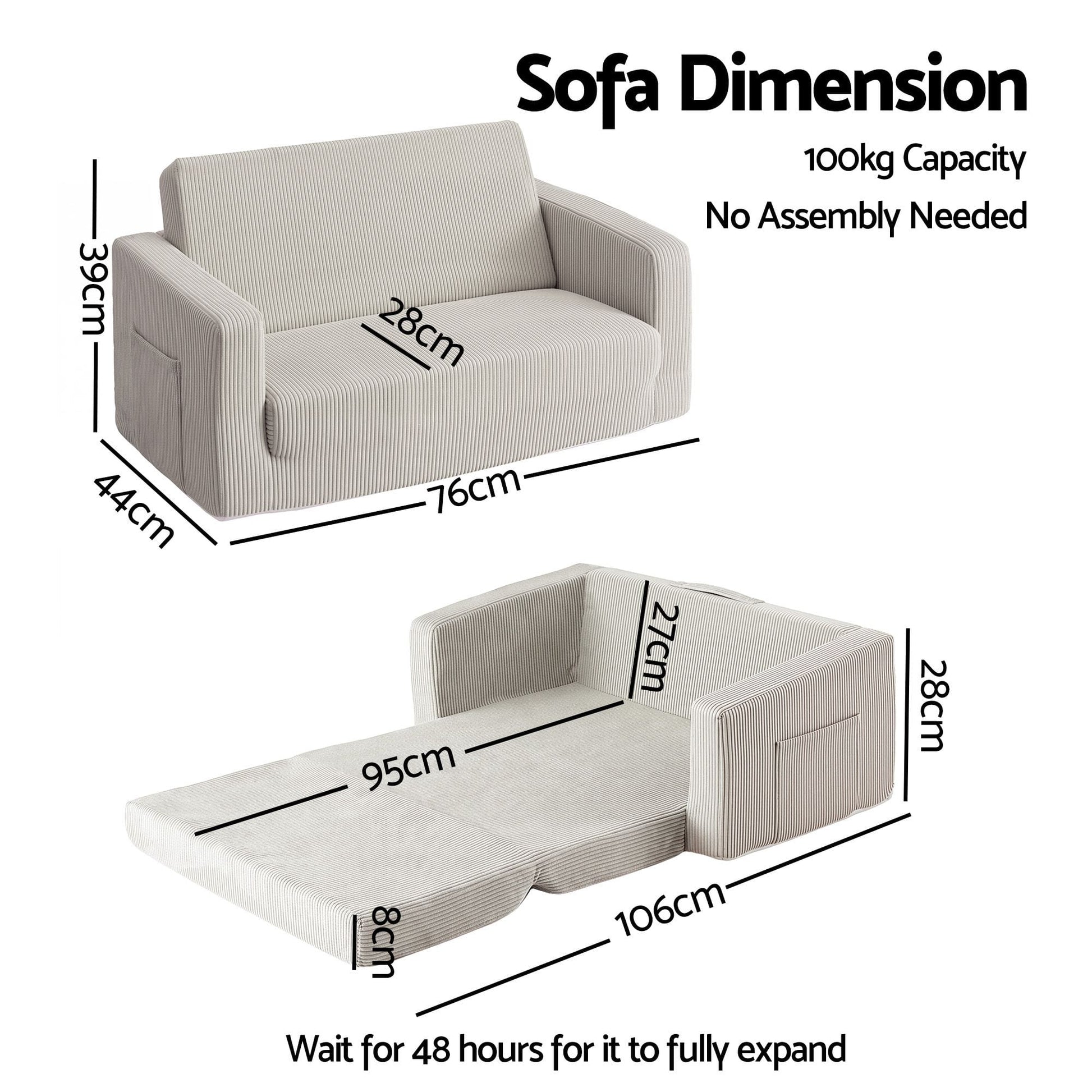 Artiss Furniture > Sofas > Sofas & Sofa Beds Artiss 2-in-1 Sofa Foam Couch with Side Pocket Light Grey