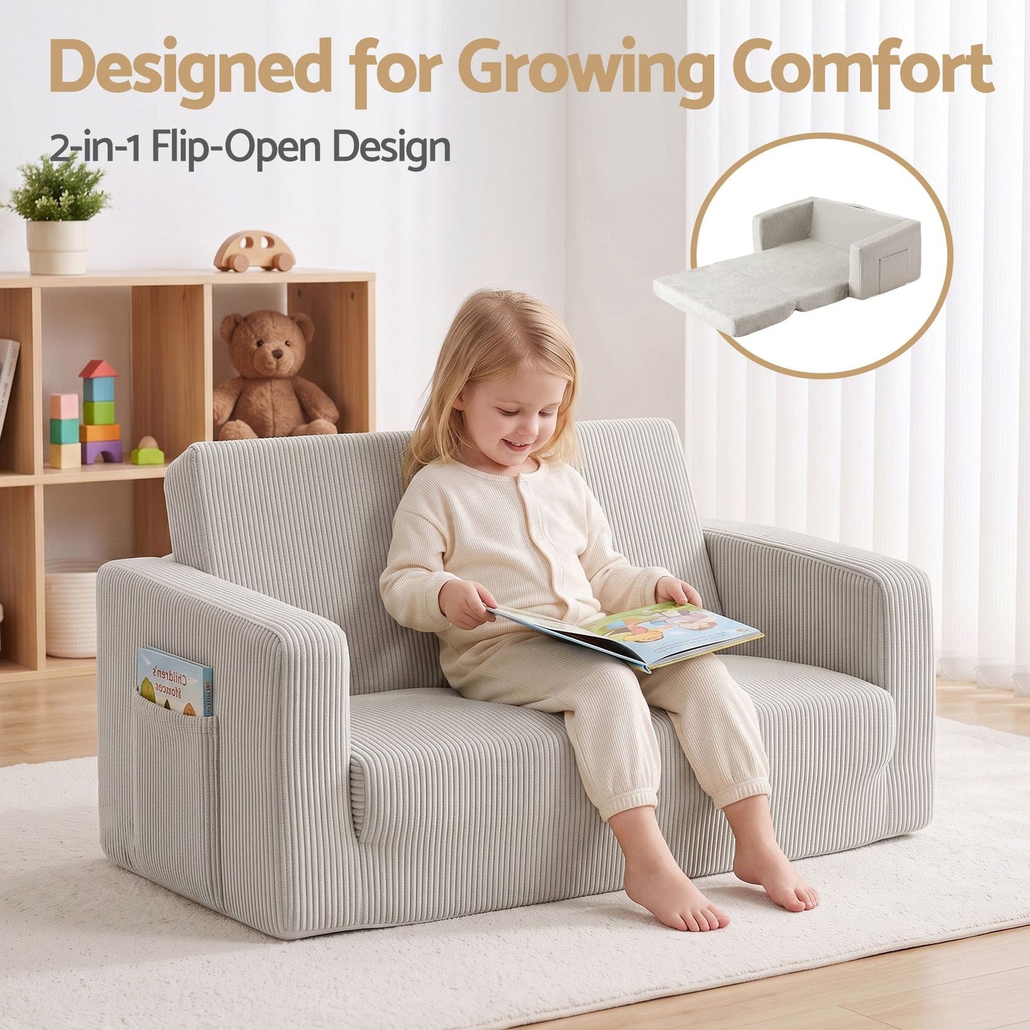 Artiss Furniture > Sofas > Sofas & Sofa Beds Artiss 2-in-1 Sofa Foam Couch with Side Pocket Light Grey