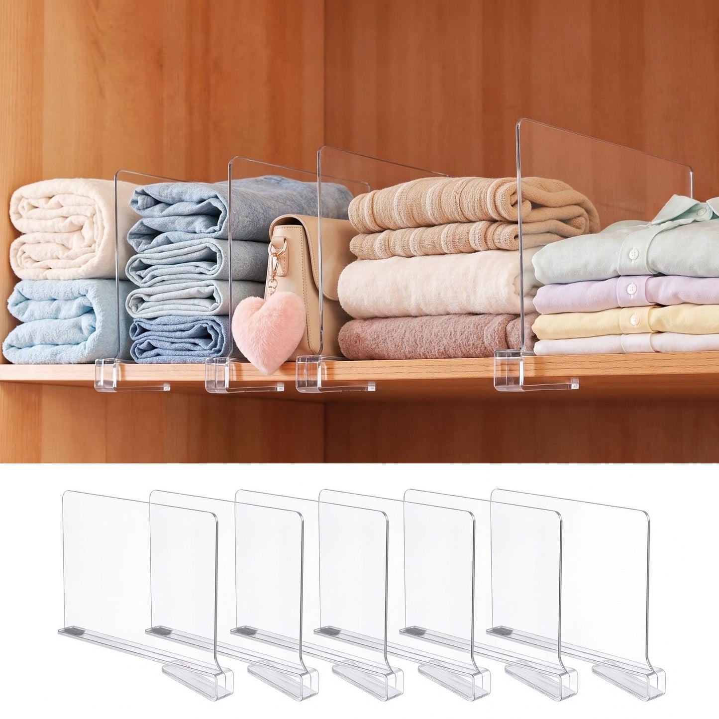 Artiss Health & Beauty > Personal Care > Deodorants & Anti-Perspirants Artiss 6 Pack Closet Organizers and Storage Clear Shelf Dividers