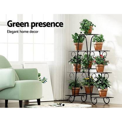 Artiss Home & Garden > Artificial Plants > Artificial Flowers & Plants Artiss Plant Stand 9 Tier Metal Flower Pot Shelf Black