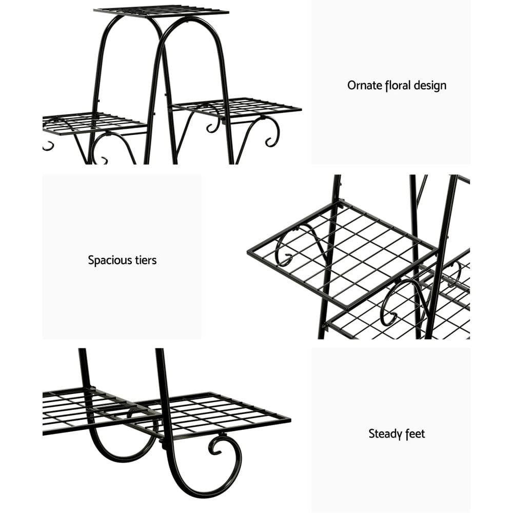 Artiss Home & Garden > Artificial Plants > Artificial Flowers & Plants Artiss Plant Stand 9 Tier Metal Flower Pot Shelf Black