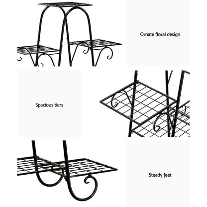 Artiss Home & Garden > Artificial Plants > Artificial Flowers & Plants Artiss Plant Stand 9 Tier Metal Flower Pot Shelf Black