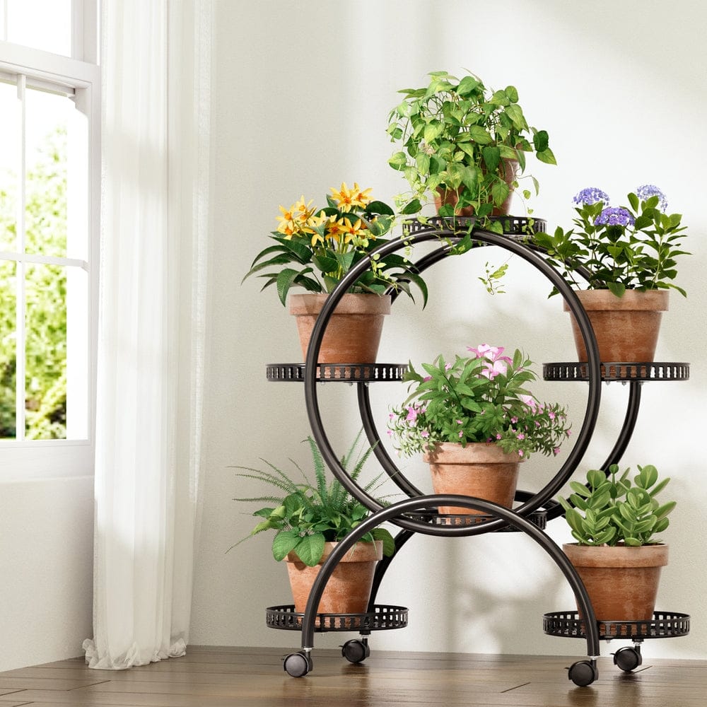 Artiss Home & Garden > Artificial Plants > Pots, Planters & Accessories Artiss Plant Stand 6 Tier Metal Flower Pot Rack Wheels