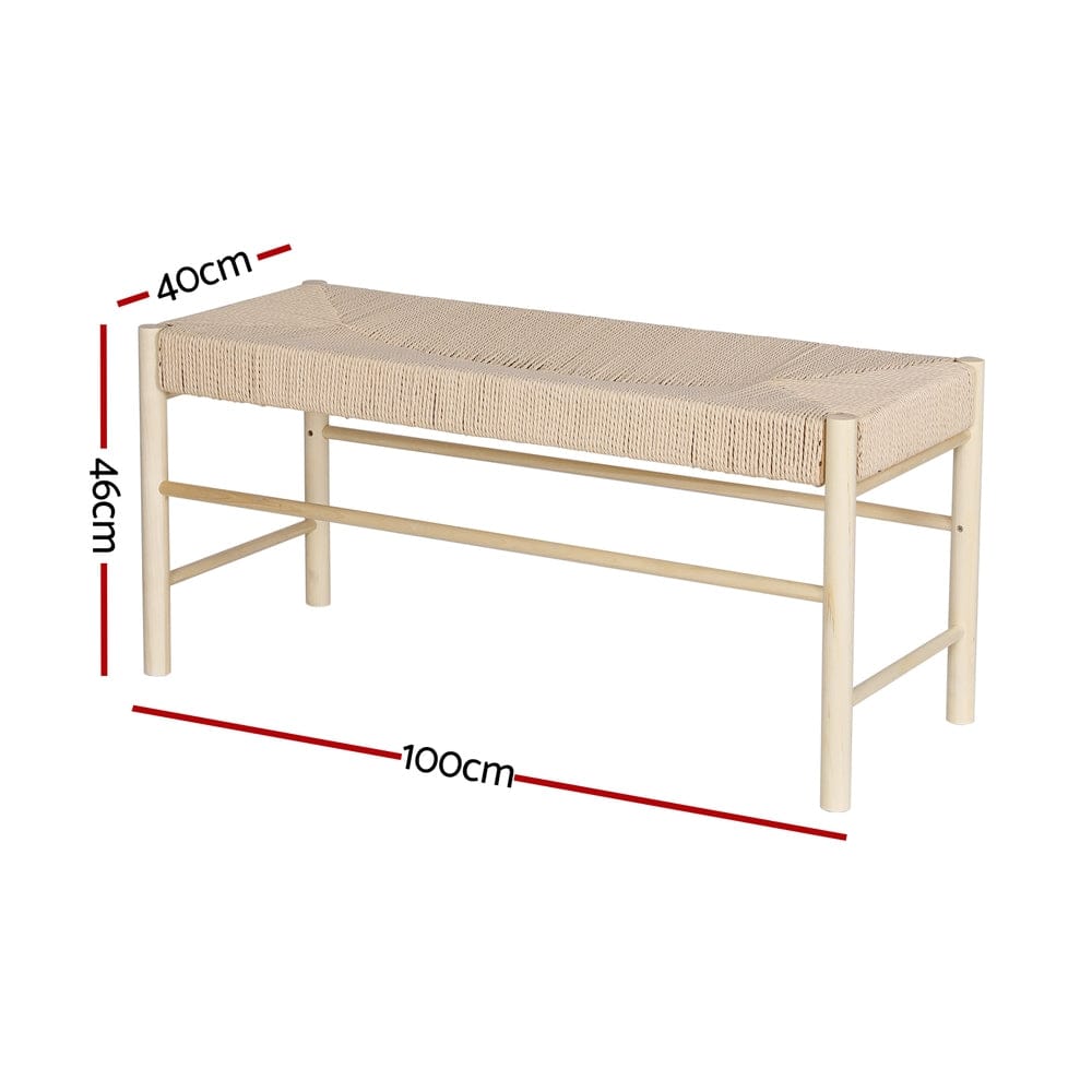 Artiss Home & Garden > Bedding > Blankets & Throws Artiss Dining Bench Paper Rope Seat Wooden Chair 100cm