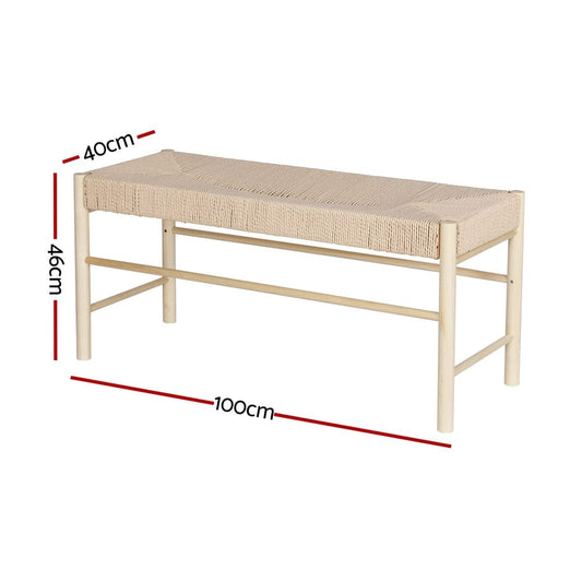 Artiss Home & Garden > Bedding > Blankets & Throws Artiss Dining Bench Paper Rope Seat Wooden Chair 100cm