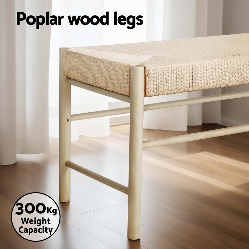 Artiss Home & Garden > Bedding > Blankets & Throws Artiss Dining Bench Paper Rope Seat Wooden Chair 100cm
