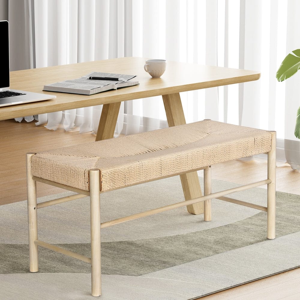 Artiss Home & Garden > Bedding > Blankets & Throws Artiss Dining Bench Paper Rope Seat Wooden Chair 100cm