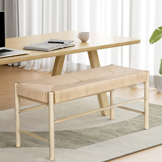 Artiss Home & Garden > Bedding > Blankets & Throws Artiss Dining Bench Paper Rope Seat Wooden Chair 100cm