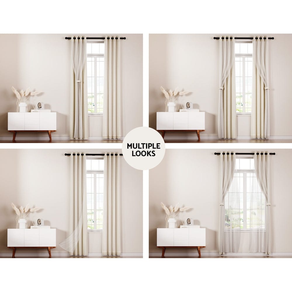 Artiss Home & Garden > Curtains > Curtains & Drapes Artiss 2X 132x160cm Blockout Sheer Curtains Beige