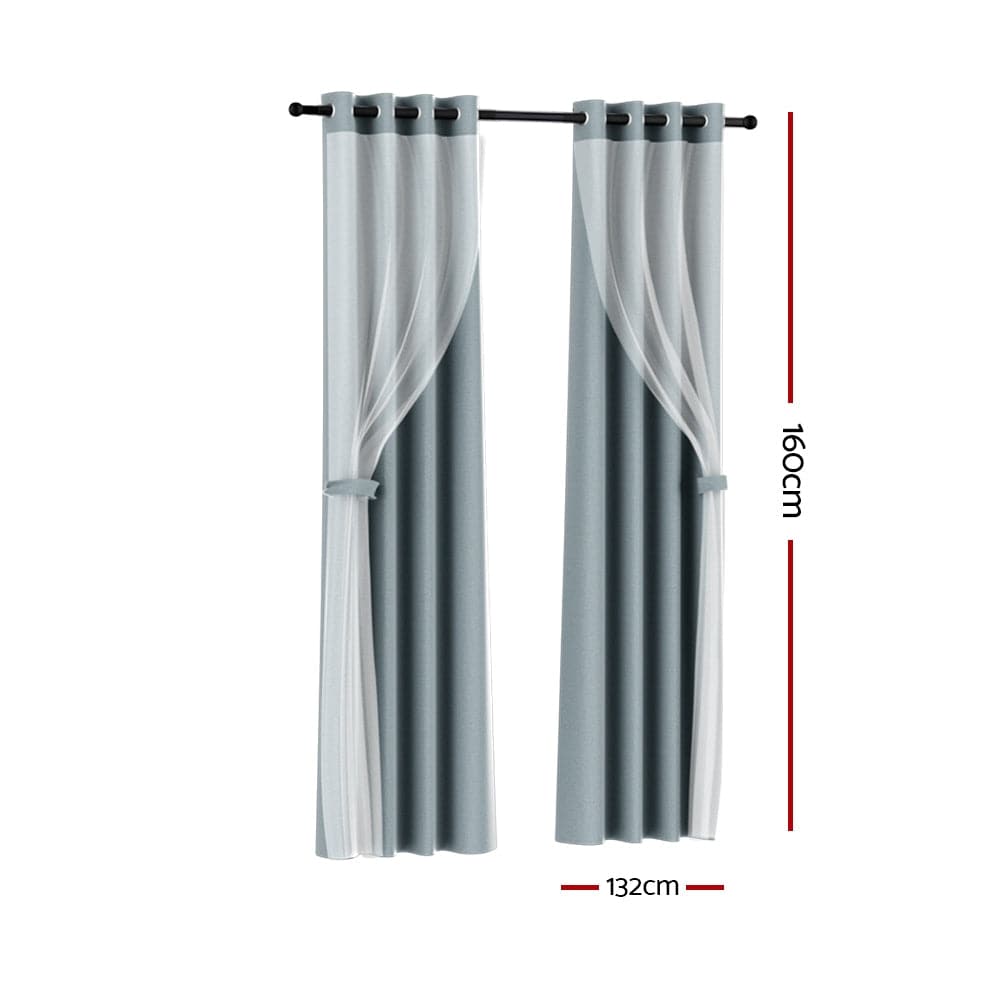 Artiss Home & Garden > Curtains > Curtains & Drapes Artiss 2X 132x160cm Blockout Sheer Curtains Light Grey