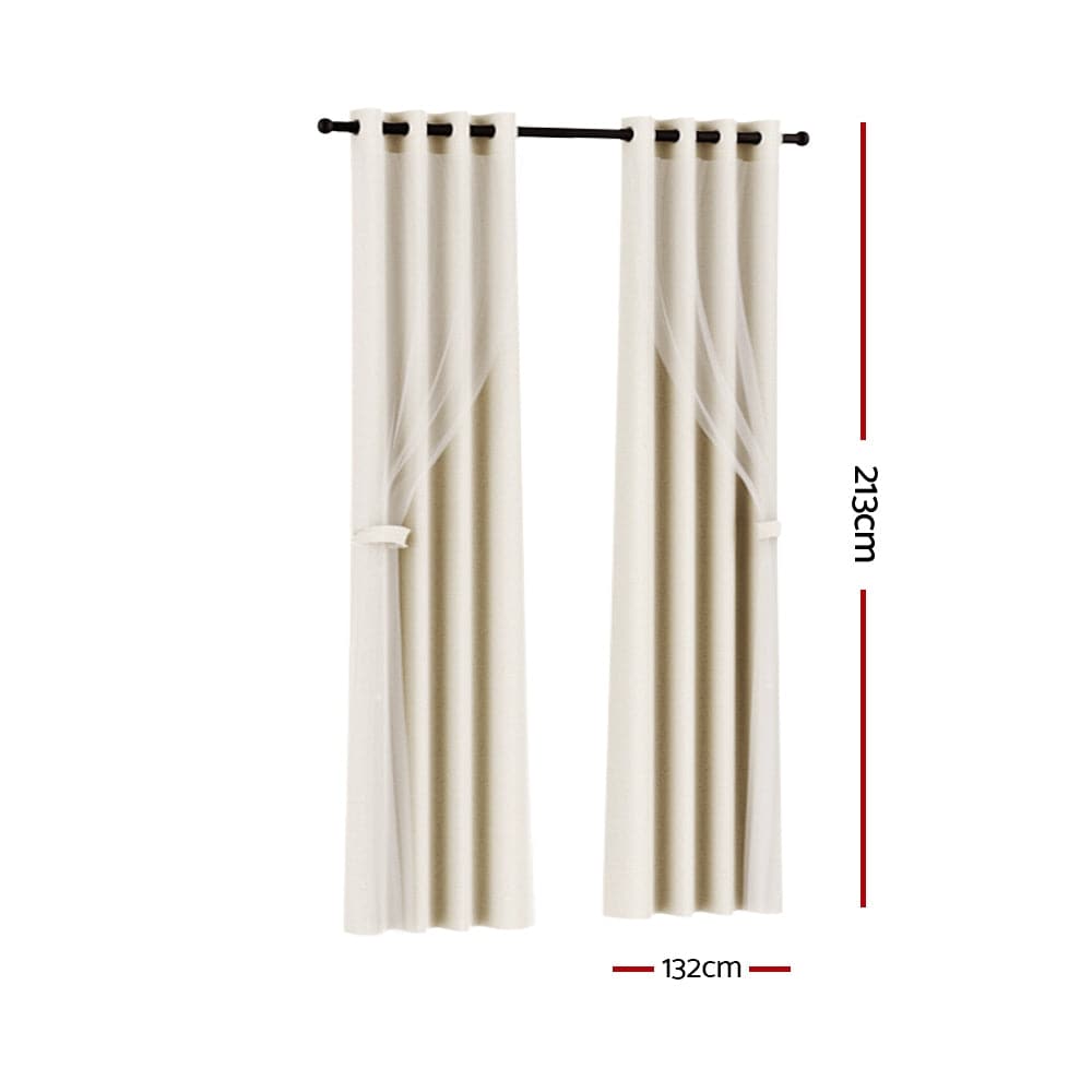 Artiss Home & Garden > Curtains > Curtains & Drapes Artiss 2X 132x213cm Blockout Sheer Curtains Beige