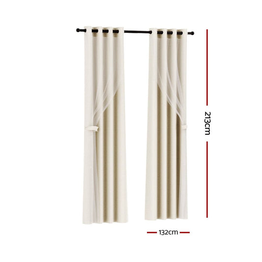 Artiss Home & Garden > Curtains > Curtains & Drapes Artiss 2X 132x213cm Blockout Sheer Curtains Beige