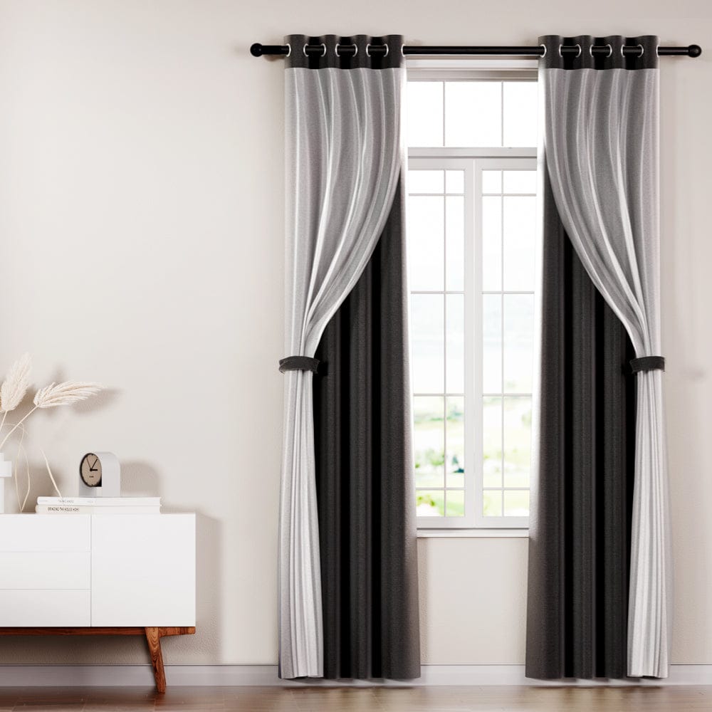 Artiss Home & Garden > Curtains > Curtains & Drapes Artiss 2X 132x213cm Blockout Sheer Curtains Black
