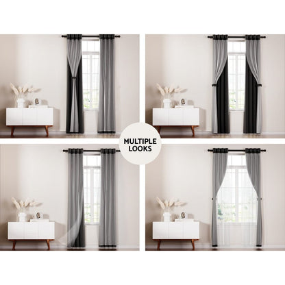 Artiss Home & Garden > Curtains > Curtains & Drapes Artiss 2X 132x213cm Blockout Sheer Curtains Black