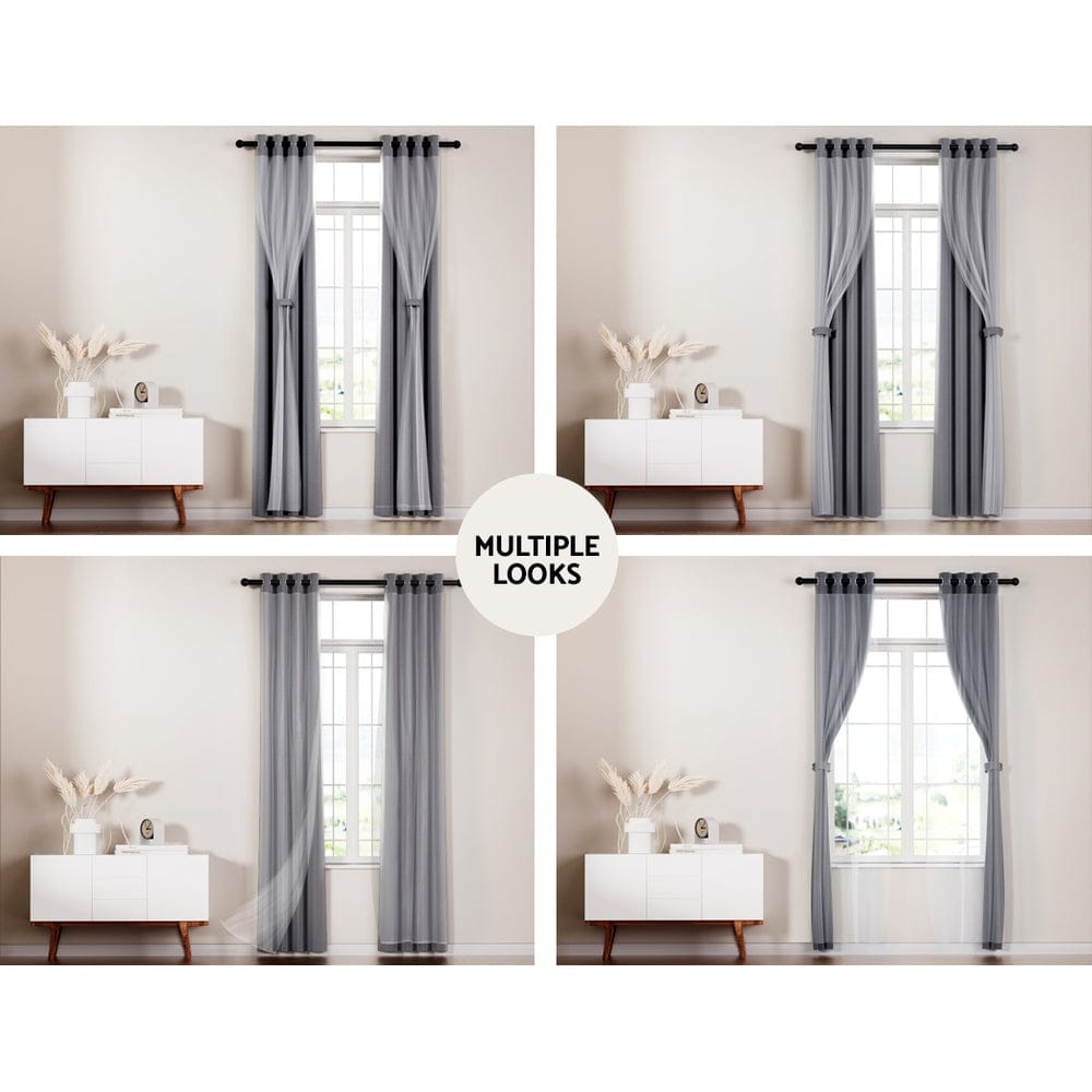 Artiss Home & Garden > Curtains > Curtains & Drapes Artiss 2X 132x213cm Blockout Sheer Curtains Charcoal