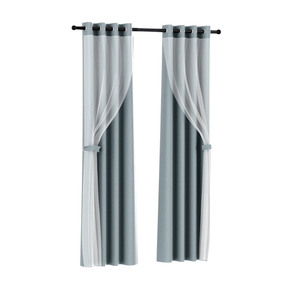 Artiss Home & Garden > Curtains > Curtains & Drapes Artiss 2X 132x213cm Blockout Sheer Curtains Light Grey