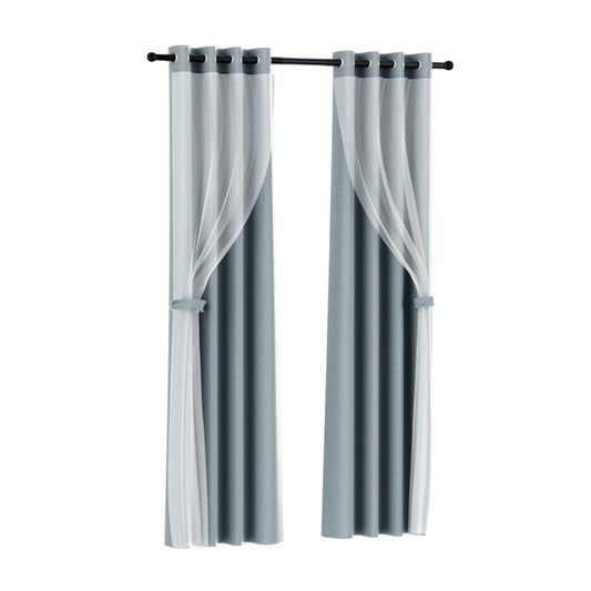 Artiss Home & Garden > Curtains > Curtains & Drapes Artiss 2X 132x213cm Blockout Sheer Curtains Light Grey