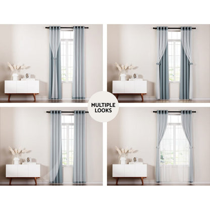 Artiss Home & Garden > Curtains > Curtains & Drapes Artiss 2X 132x213cm Blockout Sheer Curtains Light Grey