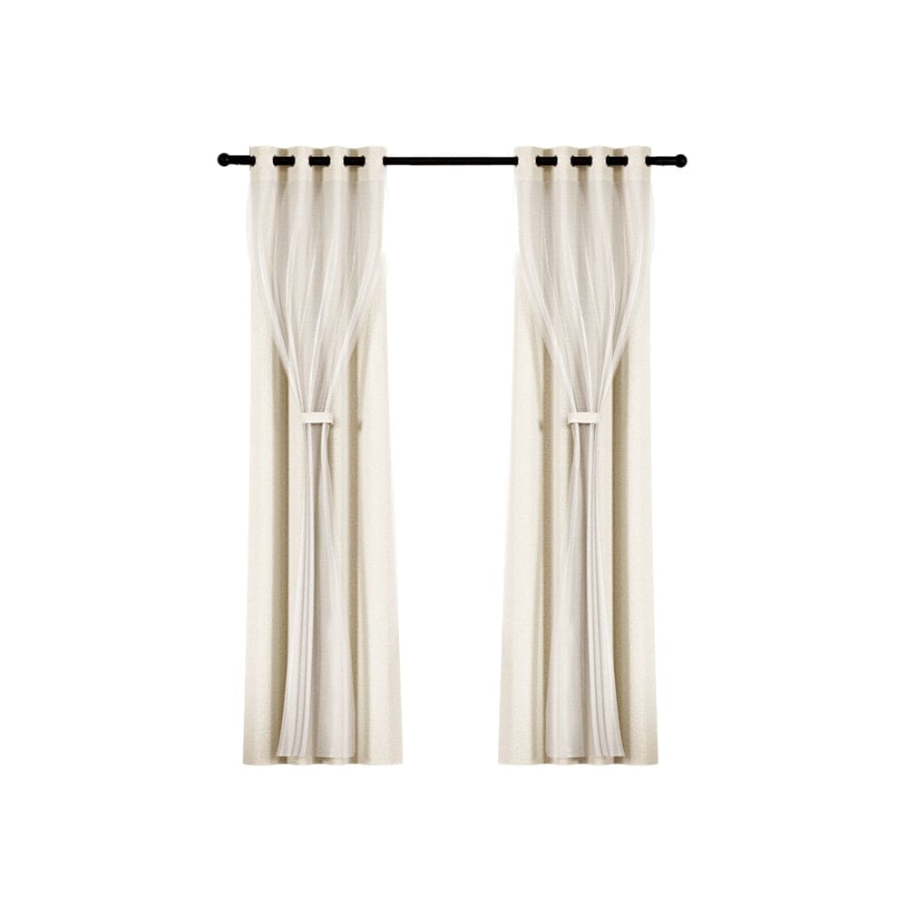 Artiss Home & Garden > Curtains > Curtains & Drapes Artiss 2X 132x242cm Blockout Sheer Curtains Beige