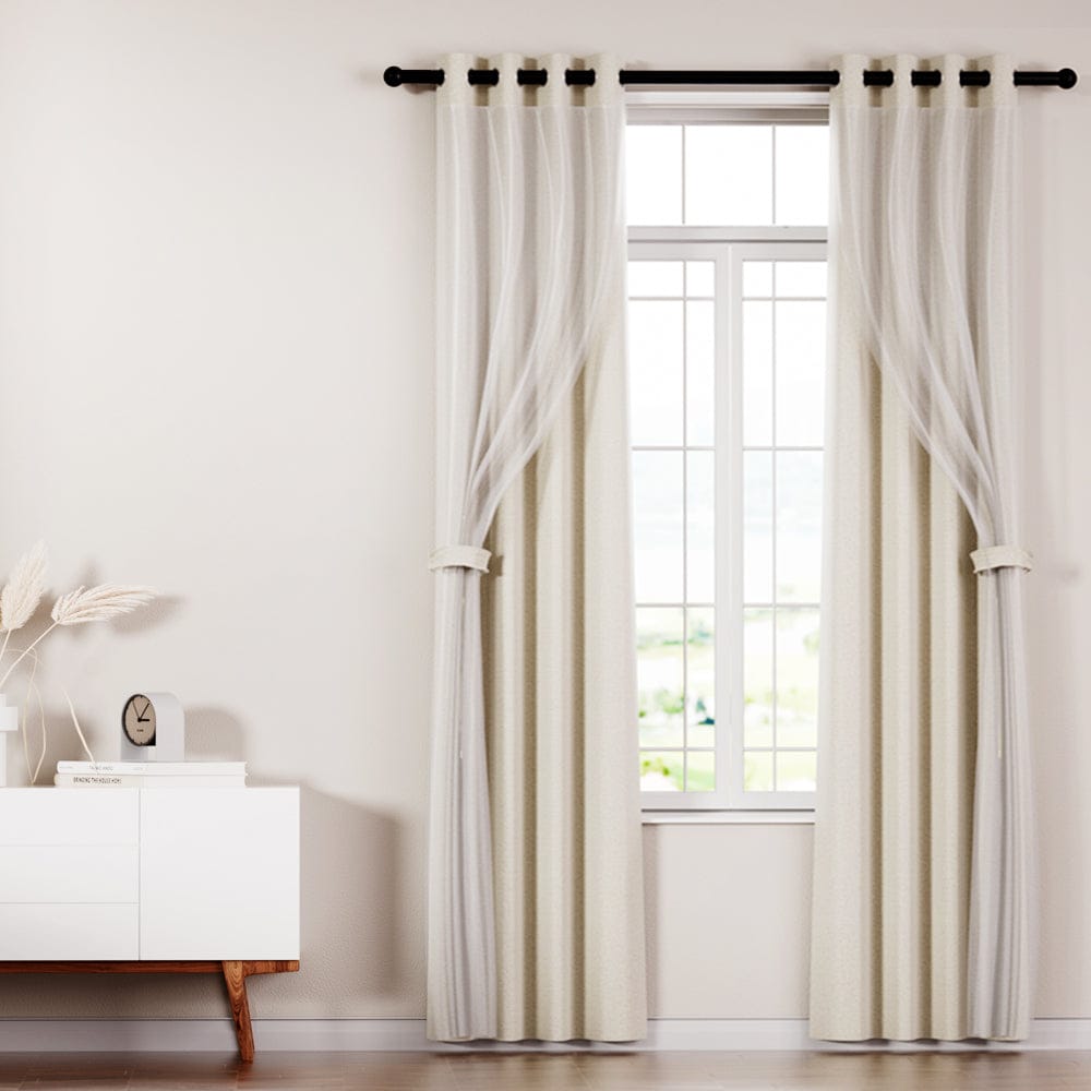 Artiss Home & Garden > Curtains > Curtains & Drapes Artiss 2X 132x242cm Blockout Sheer Curtains Beige