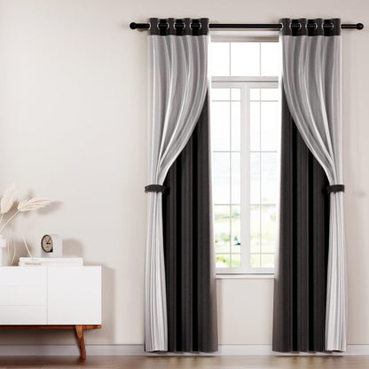 Artiss Home & Garden > Curtains > Curtains & Drapes Artiss 2X 132x274cm Blockout Sheer Curtains Black