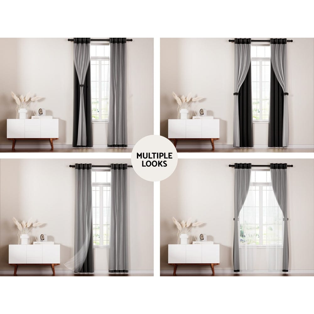 Artiss Home & Garden > Curtains > Curtains & Drapes Artiss 2X 132x274cm Blockout Sheer Curtains Black